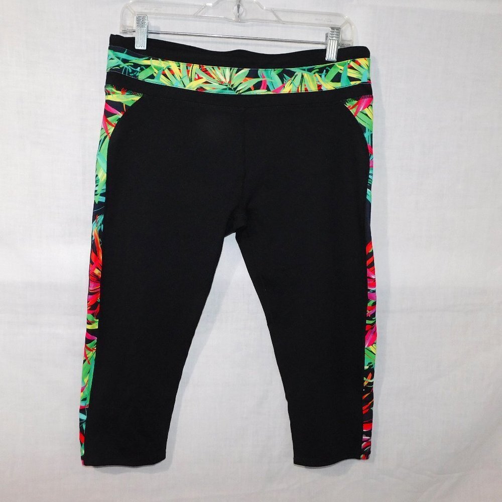 FABLETICS Tropical Leaves Green Red Sculpting Crop Legging Womens L